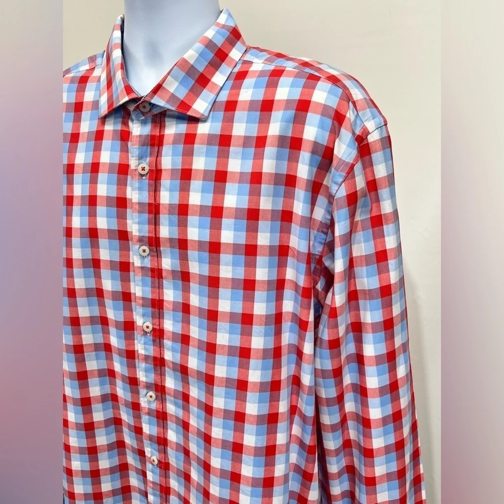 JAMES TATTERSALL Men’s red and blue check long sleeve shirt size XXL - Picture 3 of 13